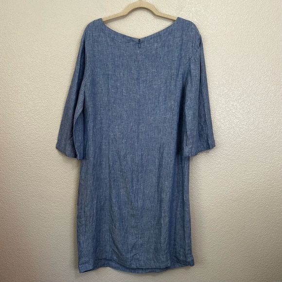 Boden Laurie 100% Linen Blue Chambray Two Pockets Shift Dress, Size 12L - Picture 7 of 12